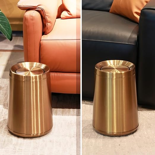 8L/2.1GALbrass Garbage can with Swing lid，Brushed Nickel Gold Trash can,Matte Gold Trash can for Bathroom,Powder Room,Bedroom,Laundry Room (Rose gold-32-8l)