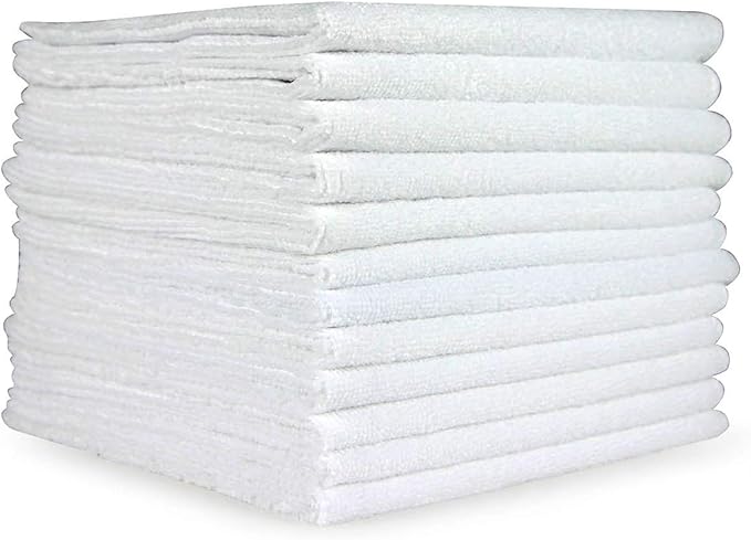 Arkwright Microfiber Cleaning Cloths - (Pack of 12) Lint & Streak-Free Drying Wash Towels, 320 GSM Super Absorbent & Quick Dry, Perfect Cleaner for Car, Glass, and Window, 12 x 12 in, White