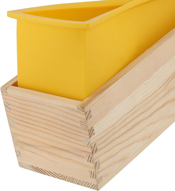ZOENHOU 3PCS 42oz Soap Molds, Yellow Flexible Rectangular Silicone Soap Making Molds Kit with Wood Box DIY Tool Set for Soap Making Supplies