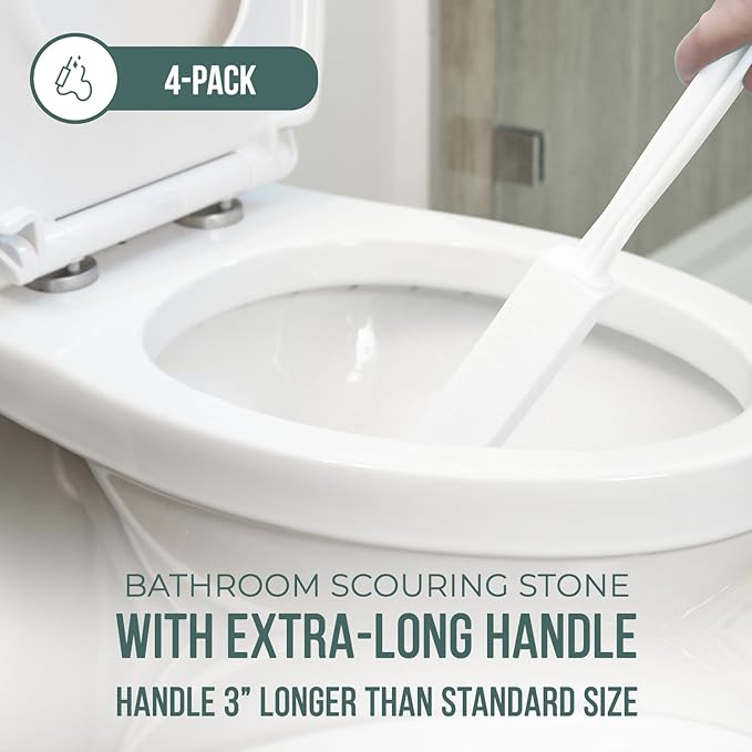 Powerstone Pumice Stone Toilet Bowl Cleaner with Extra Long Handle - 4 Pack | 3'' Longer Handle | Remove Hard Water Stains, Rings & Limescale from Toilets, Bathtubs, Sinks, Pools, BBQ