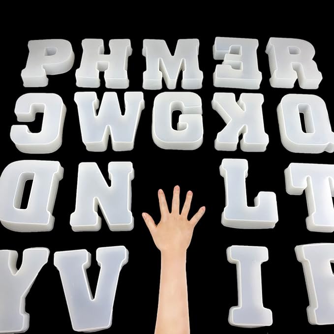 ESEDAGE 6 inch 26 Pack English Alphabet Silicone Letter Mold - Capital & Large Letter Resin Casting Mold