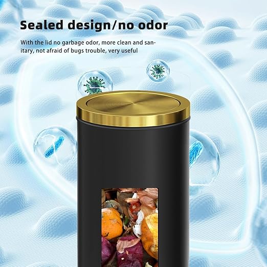 4.7 Gallon/18L Stainless Steel Bathroom Trash Can,Black and Gold Garbage Bin with Swing Lid,Round,Elegant Waste Basket,for Toilet,Kitchen,Living Room,Hotel,Home (18L-Black)