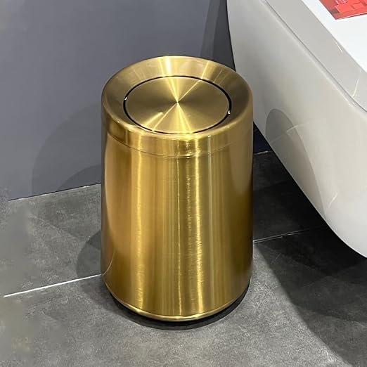 8L/2.1GALbrass Garbage can with Swing lid，Brushed Nickel Gold Trash can,Matte Gold Trash can for Bathroom,Powder Room,Bedroom,Laundry Room (GOLD-32-8l)