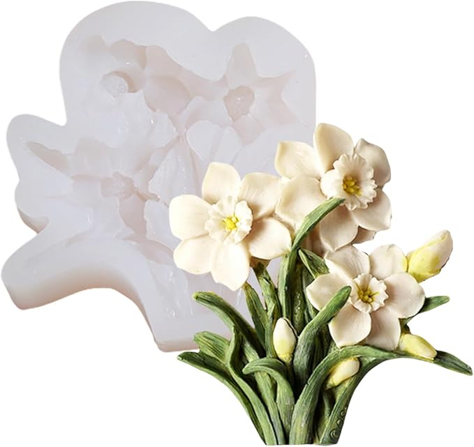 3D Flower Bouquet Candle Soap Silicone Molds Fondant Chocolate Candy Cake Decorating Mould Resin Clay Baking Pastry Tools (Narcissus)