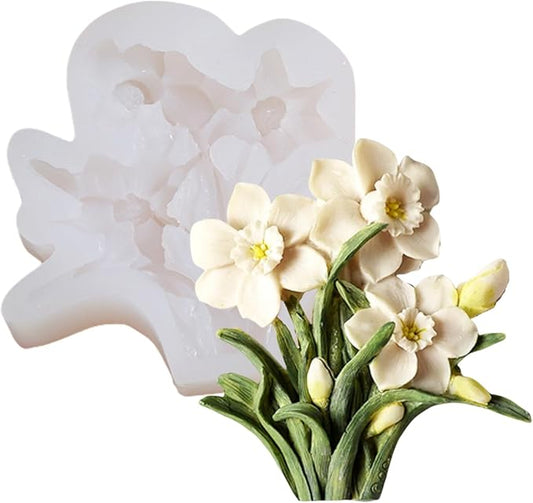 3D Flower Bouquet Candle Soap Silicone Molds Fondant Chocolate Candy Cake Decorating Mould Resin Clay Baking Pastry Tools (Narcissus)