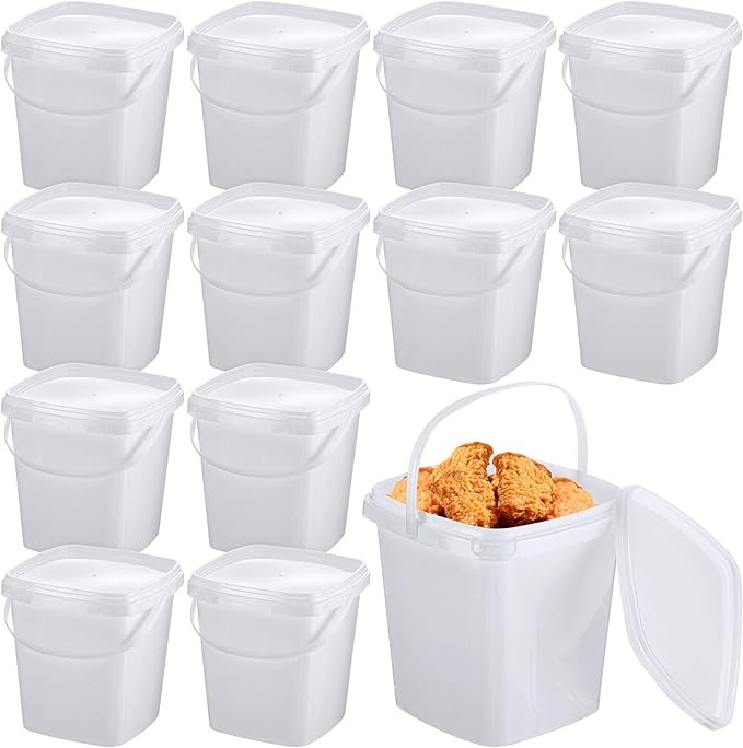 Mifoci 12 Pcs 2 Qt/ 67 Oz/ 2 L Plastic Food Containers, 0.5 Gallon Ice Cream Buckets with Lids and Handle Reusable Square Deli Containers Freezer and Microwave Safe for Kitchen Food Drinks Storage