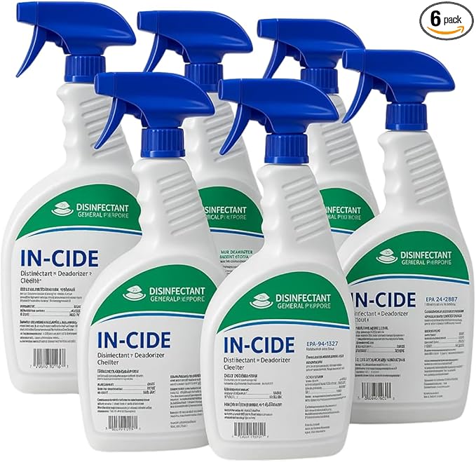 In-Cide Disinfectant Spray, EPA Registered Hospital-Grade Multi-Surface Cleaner, Sanitizer & Deodorizer, Kills 99.9% of Viruses & Bacteria, Lavender Scent, 24 oz Bottle (6 Pack)