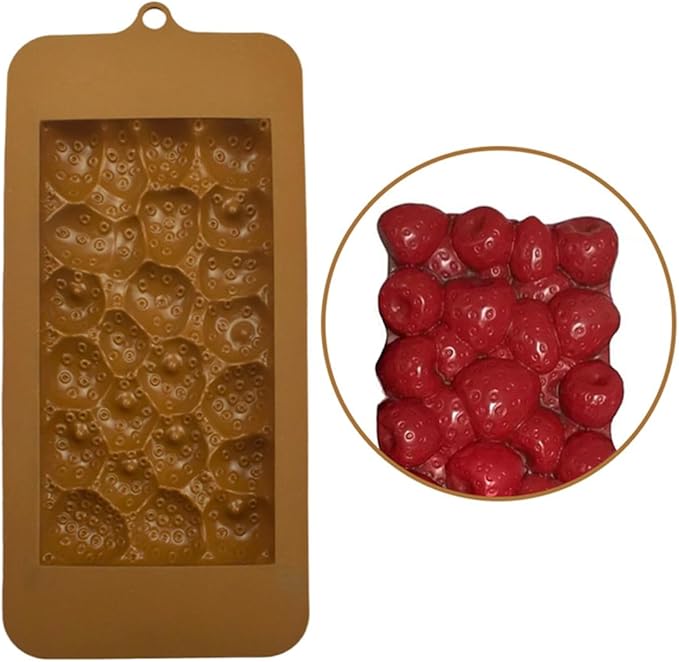 mostsom Chocolate Mold Silicone Strawberry Shape Mold for Stuffed Bar, Rectangle Pistachio Chocolate Bar Break Apart Candy Bar Molds (F_ 8.92x4.04x0.36 inch)