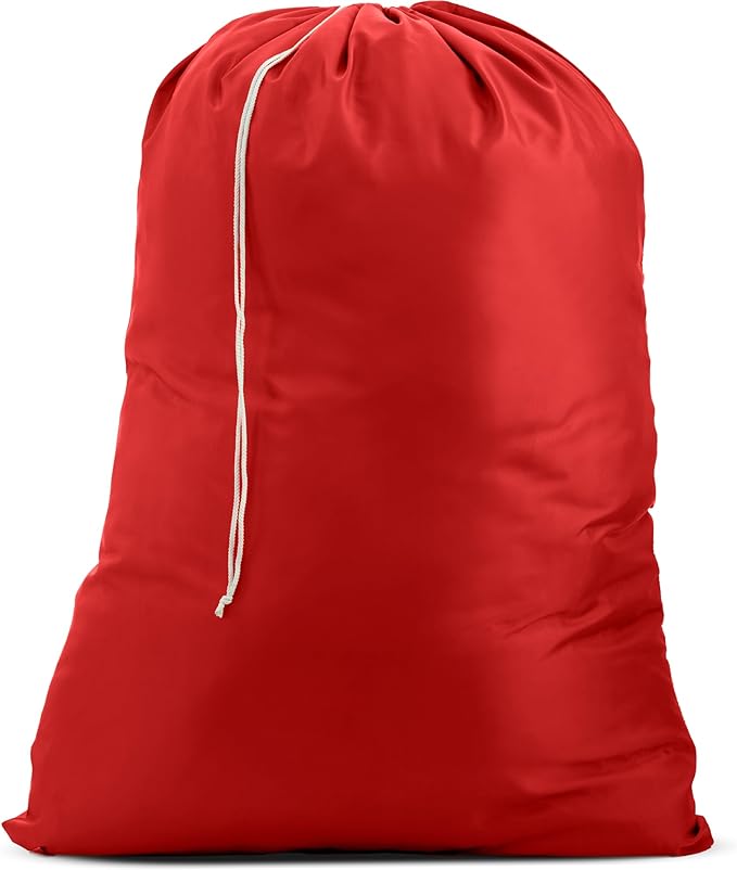 Nylon Laundry Bag - Locking Drawstring Closure and Machine Washable. These Bags will Fit a Laundry Basket or Hamper and Strong Enough to Carry up to Three Loads of Clothes. (Red)