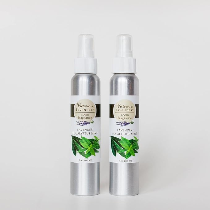 Victoria's Lavender Room Spray - All Natural Home Fragrance, Made in the USA with Pure Essential Oil Air Freshener & Odor Eliminator, Relaxing Scent, 2pk Lavender Eucalyptus Mint, 4oz each