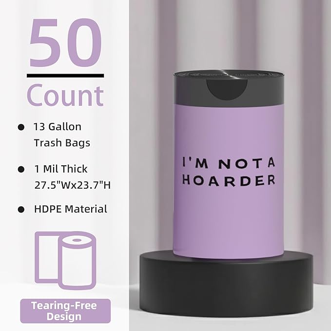 13 Gallon Trash Bags Drawstring, 50 Count Tall Kitchen Trash Bags, Sturdy Large Trash Bags, Not Hoarder Printed Garbage Bags 13 Gallon Tall Kitchen, Tear Resistant Kitchen Garbage Bags for Kitchen