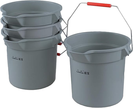 3.5 Gallon Commercial Cleaning Plastic Buckets with Handles, Gray Industrial Round Utility Pail, 4-Pack