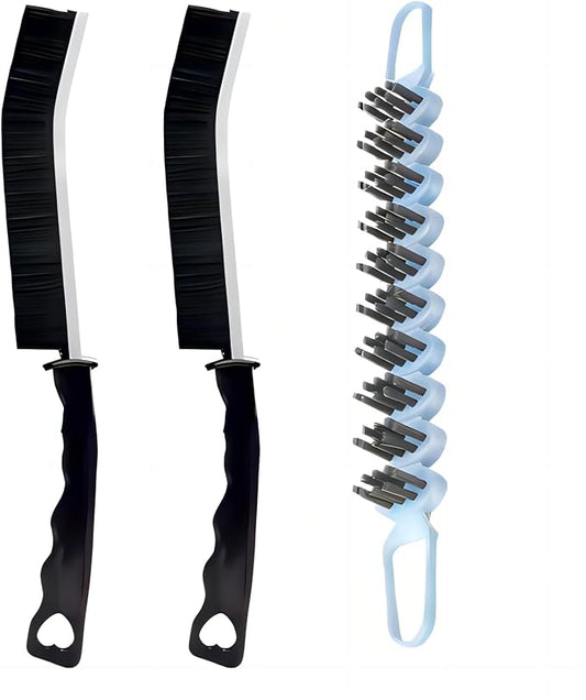 Crevice Cleaning Brush Hard Bristle Grout Brush Scrub Brush Toilet Brush Cleaning Tools Cleaning Supplies for Household Use Bathroom Kitchen 3 Pcs (Black&Blue)