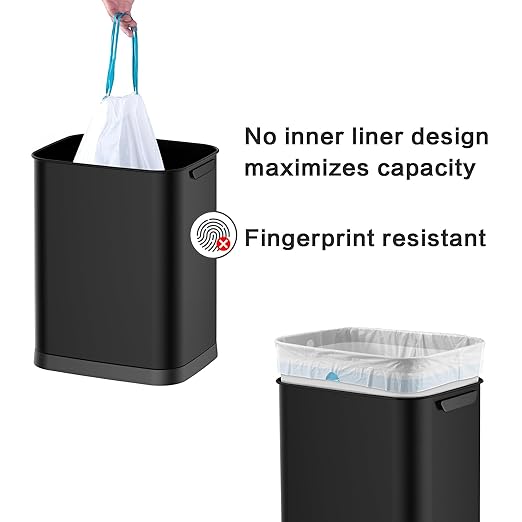 10.5 Gallon Stainless Steel Touchless Sensor Trash Can with, Wide Rectangular Design, Brushed Finish – Automatic Lid for Home, Office, Kitchen, Bathroom, and Commercial Use (Black)