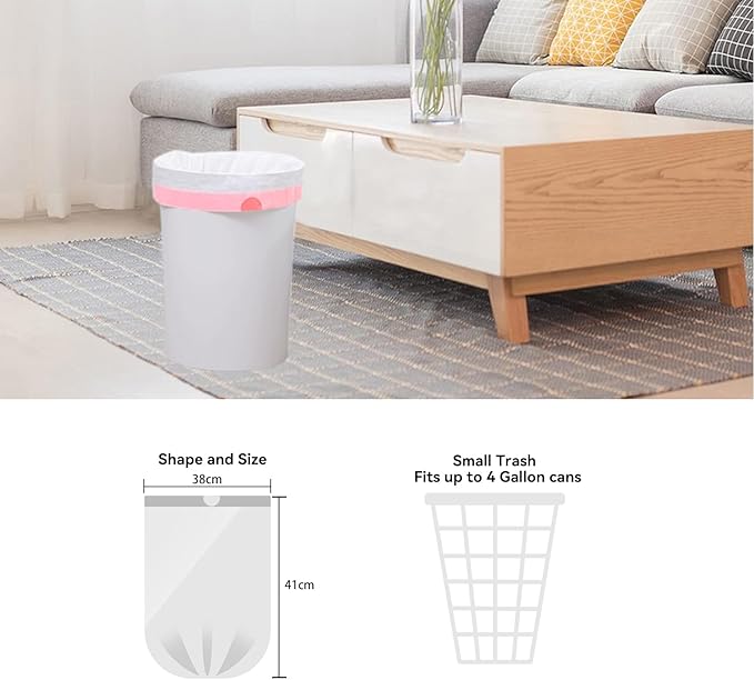 1.2 Gallon Small Trash Bags Drawstring, Mini Garbage Bags, 88 Count, 1.14Mil Thickness, 3.8g/pcs, 38 * 41cm, Unscented, Clear