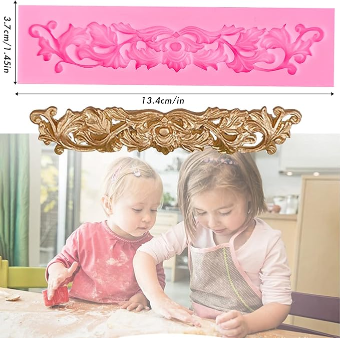 Rainmae 5 Pcs Baroque Style Curlicues Scroll Lace Fondant Silicone Mold, Relief Flower Lace Mould Filigree Mold 3D Sculpted Decoration, Cupcake Topper, Jewelry, Polymer Clay, Crafting Projects
