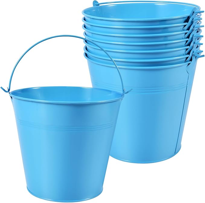 OBTANIM 7 Pack Blue Metal Buckets with Handle Galvanized Ice Pails for Plants, Succulents, Party Favors Organizing, Rustic Home Decor or Classrooms Pencil Storage (7.1 x 5.2 inch)
