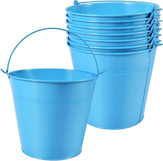 OBTANIM 7 Pack Blue Metal Buckets with Handle Galvanized Ice Pails for Plants, Succulents, Party Favors Organizing, Rustic Home Decor or Classrooms Pencil Storage (7.1 x 5.2 inch)