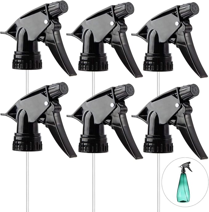 6pcs Spray Bottle Replacement Nozzle- Reusable Heavy Duty Mist Spray & Stream Sprayer Replacement Tops Fit Standard 28/400 Neck 32oz, 16oz, 8oz Bottles for Home Office Cleaning Household Gifts, Black