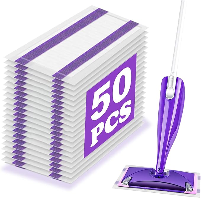 50 Pack Wet Jet Pads Compatible with Wet Jet Spray Mop, Wet Jet Refill for All Purpose Multi-Surface Hardwood Floor Cleaning, 4 Layers Thickened and Super Absorbent