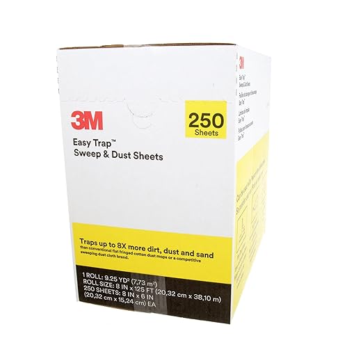 3M Easy Trap Sweep and Dust Sheets, 1 Roll of 250 8" x 6" Sheets, Disposable Easy Sweep Floor Duster, Picks Up 8x More Dirt, Dust, Sand, Hair, Works on Dry or Wet Surfaces, 55654W