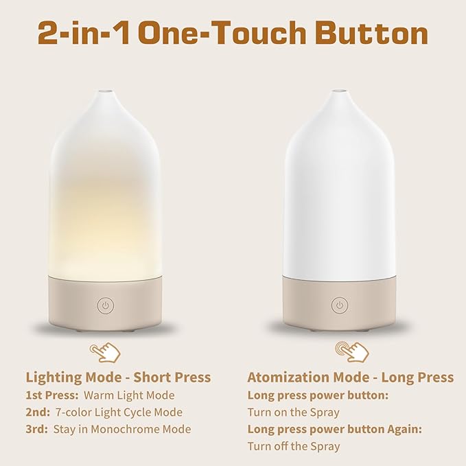 Essential Oil Diffuser, 120ml 3-in-1 Aromatherapy Diffuser Small Ultrasonic Cool Mist Humidifier with 7 Color Changing Night Lights, Quiet Sleep Auto Shut-Off Function for Home Office Yoga