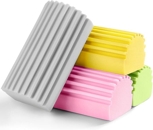 4-Pack Damp Clean Duster Sponge,Reusable Magic Dusting Sponge Brush for Cleaning Blinds, Glass, Baseboards,Vents,Railings,Mirrors,Window Track Grooves and Faucets (Grey,Yellow,Pink,Green)
