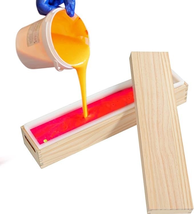 Silicone Soap Molds for Soap Making - Wooden Soap Mold Loaf with Cover, Rectangle Soap Loaf Molds for DIY Soap Making（2.2L/77oz）