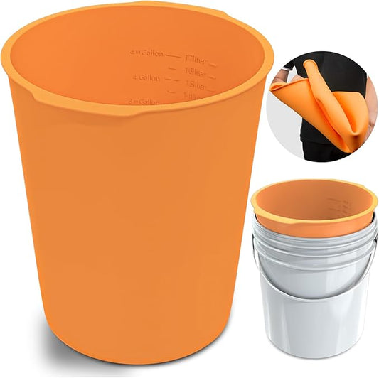 5 Gallon Silicone Bucket Liner - Reusable Measuring Mixing Liner for Concrete, Mortar, Grout, Paint - Food Grade Non-Stick with Measurement Marks - Easy to Clean & Durable (Orange)