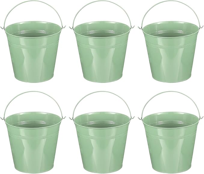 PATIKIL 7"x6.2" Small Metal Buckets with Handle, 6 Pcs Mini Galvanized Bucket Colorful Easter Buckets for Crafts Party Favors Decoration, Light Green