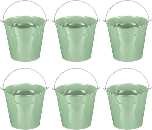 PATIKIL 7"x6.2" Small Metal Buckets with Handle, 6 Pcs Mini Galvanized Bucket Colorful Easter Buckets for Crafts Party Favors Decoration, Light Green