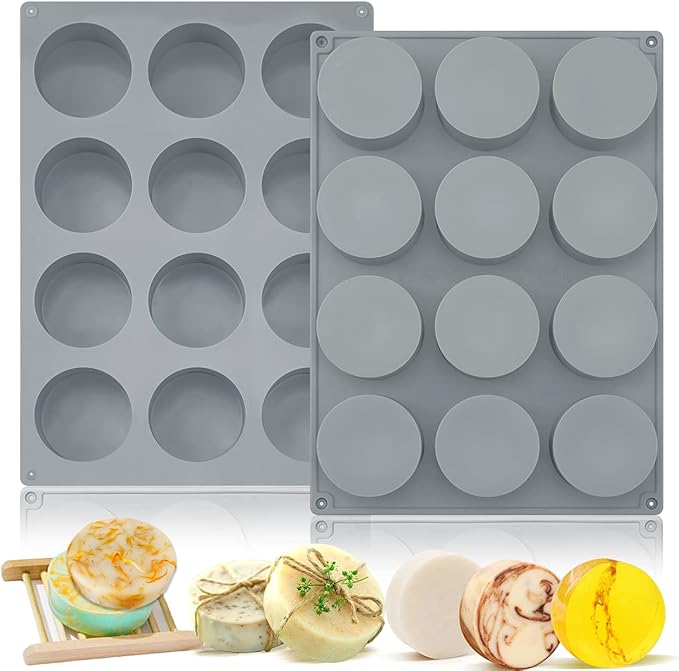 Moukiween Round Soap Silicone Molds, 2.1 inch Small Round Mold for Handmade Soap Making Shower Steamer, Bath Bombs, Chocolate, Candles, 2 PCS