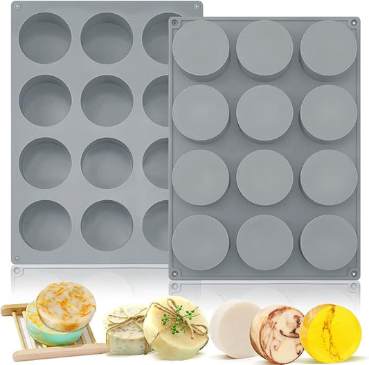 Moukiween Round Soap Silicone Molds, 2.1 inch Small Round Mold for Handmade Soap Making Shower Steamer, Bath Bombs, Chocolate, Candles, 2 PCS