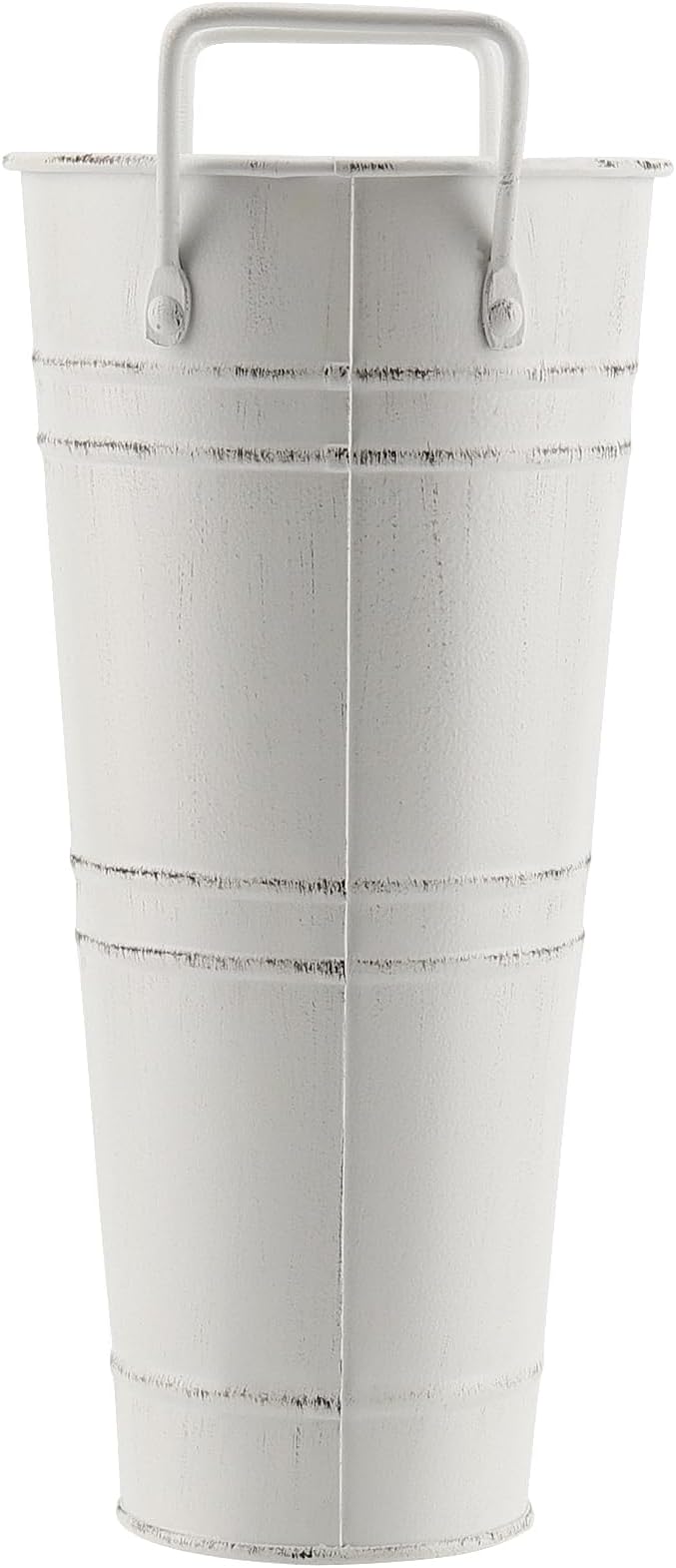 8 Pack 9 Inch Tall Galvanized French Flower Bucket, White Farmhouse Vintage Metal Vases with Handle for Flower Arrangements