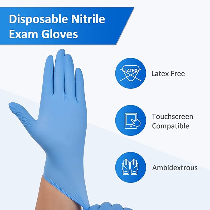 Schneider Nitrile Exam Gloves, Blue, 4 mil, Powder-Free, Latex-Free, for Medical Exam, Cleaning and Food Prep, Non-Sterile