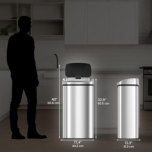 iTouchless 24 Gallon / 91L Sensor 2.0 Trash Can with Lid Commercial Grade Automatic Stainless Steel Touchless Garbage Bin, AbsorbX Odor Filter, Battery or AC Power, for Restaurant, Lobby, Home Office