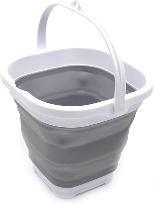 SAMMART 2.6L (0.68 Gallon) Super Mini Sqare Collapsible Plastic Bucket - Foldable Square Tub - Portable Fishing Water Pail - Space Saving Outdoor Waterpot (1, Grey)
