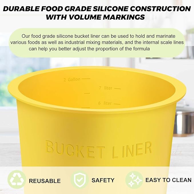 2 Gallon Reusable Bucket Liner, Time Saving Concrete Tools Durable Silicone Bucket Insert, Food Grade Container for Food Storage, for Paint, Thinset, Ice, Slime, Cleaning, Wall Patch Compound