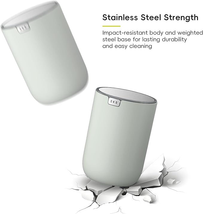 EKO Mini Desk Trash Can with Swing-Top Lid 0.4 Gallon Small Table Round Wastebasket for Office, Home, Car (Sage)