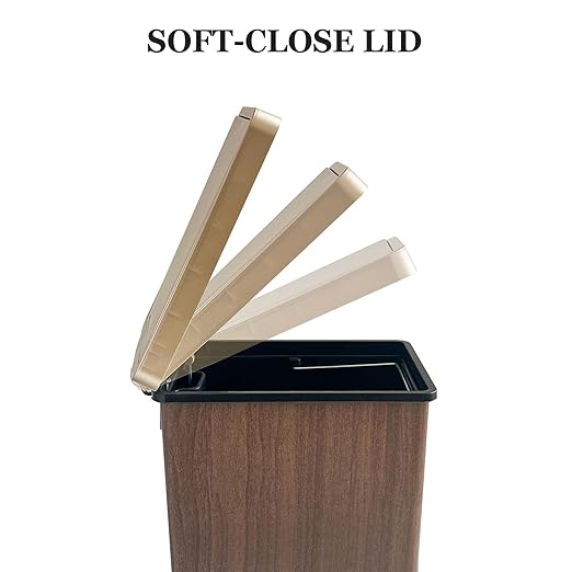 Compact Trash Can with Lid, 15 Liter/3.9 Gallon, Plastic Slim Garbage Can for Home, Bathroom, Kitchen, Office, Living Room, Bedroom, Vintage Waste Bin with Foot Pedal and Touch Top
