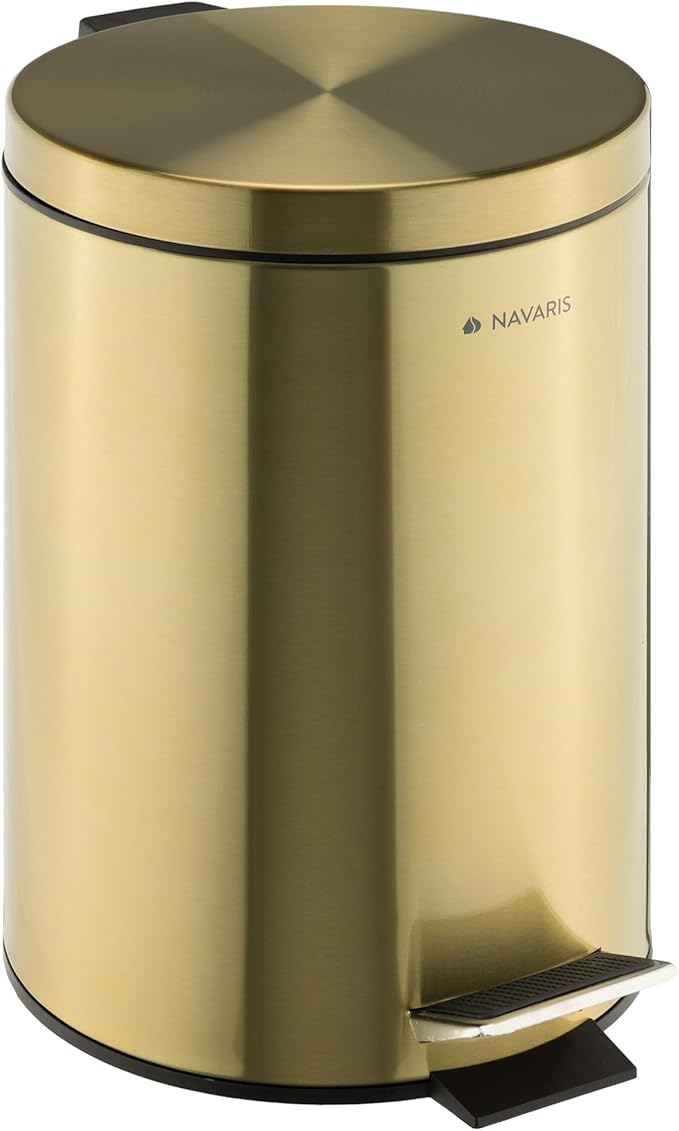 Navaris Gold Pedal Bin 3.2 gal (12 Litre) - 12L Kitchen Bin with Lid and Removable Inner Bucket - Recycling Bins for Kitchen Bathrooms Toilet Office or Bedroom - Metallic Gold