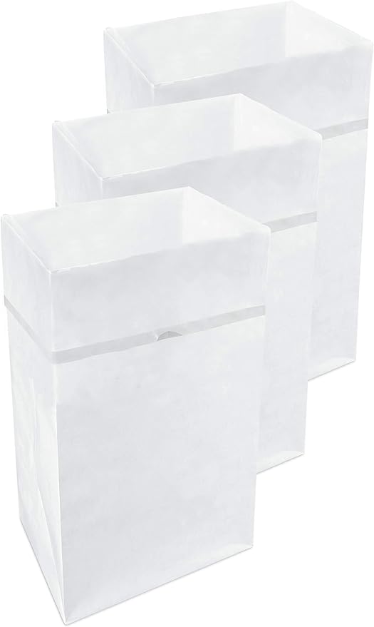30 Gallon Disposable Pop-Up Trash Cans (3-Pack) with Fitted Bags – Foldable Garbage & Recycling Bins for Parties, Events & Kitchen (White, 30" H x 14" W x 17" D)