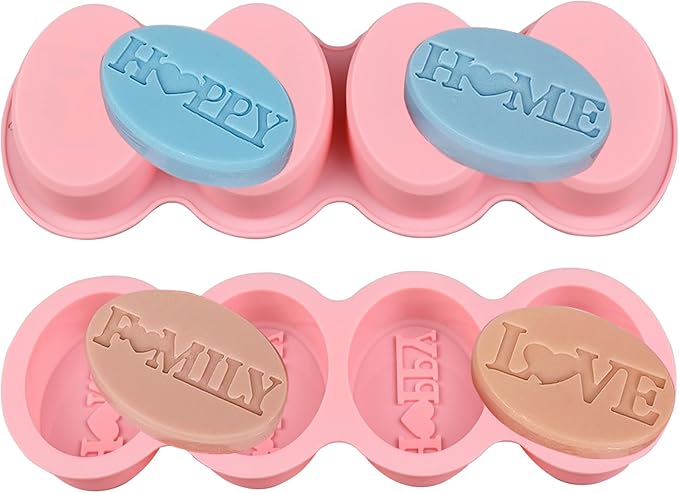 Silicone Soap Mold 2pcs Oval Silicone Soap Molds 4 Cavities with Letter for Homemade Craft Soap Mold, Cake Mold, Ice Cube(Size 3.54 x 2.36inch)