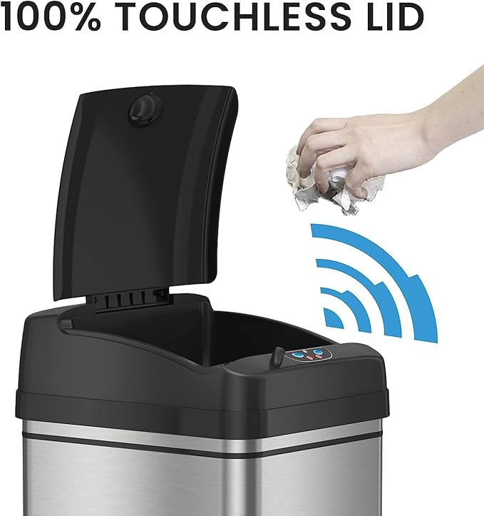 iTouchless 8 Gallon Pet-Proof Sensor Trash Can with AbsorbX Odor Filter Kitchen Garbage Bin Prevents Dogs & Cats Opening Lid, Stainless Steel plus PetGuard, Battery and AC Adapter (Not Included)