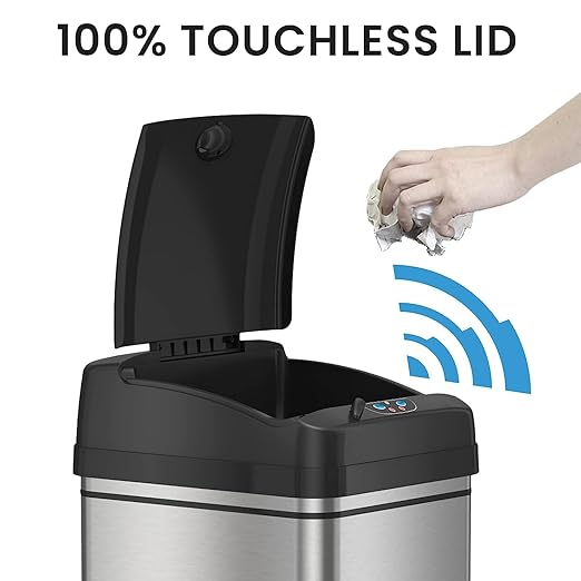 iTouchless Rolling 13 Gallon Sensor Kitchen Trash Can with Lid and Wheels, Odor Filter, Stainless Steel, Automatic Kitchen Trashcan Garbage Bin for Home Office Bedroom Living Room Garage Wastebasket