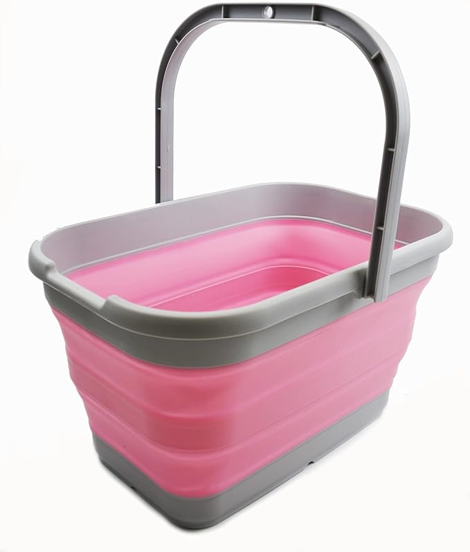 SAMMART 12L (3.17 Gallon) Collapsible Rectangular Handy Bucket (1, Grey/Pink)