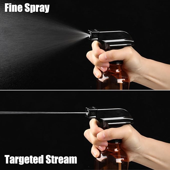 Water Spray Bottle for Hair, Small Squirt Bottle Amber & Frosted Clear, 10.1 oz Refillable Empty Mister Spray Bottles with Adjustable Mist/Stream for Hair, Plant, Pet, Cleaning, Cooking