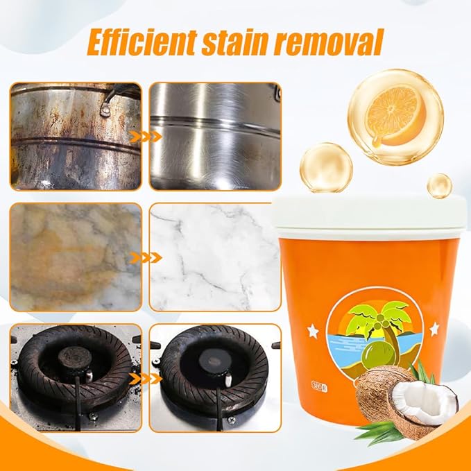 13.4oz Multi-Purpose Coconut Oil Cleaning & Polishing Paste for Kitchen Oil Stains, All-Purpose Household Cleaners Set with Spone, Effective Stainless Steel Cookware Cooktop Cleaner Removes Stains