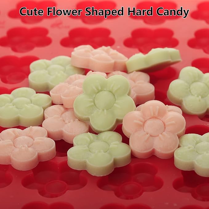 Flower Silicone Mold, Small Plum Blossom Shaped Flower Molds with 70 Cavities for Making Chocolate/Candy/Gummy/Cookie/Jelly/Ice Cube/Edible Flowers for Cake Decorating, Wintersweet Mold, with Scraper