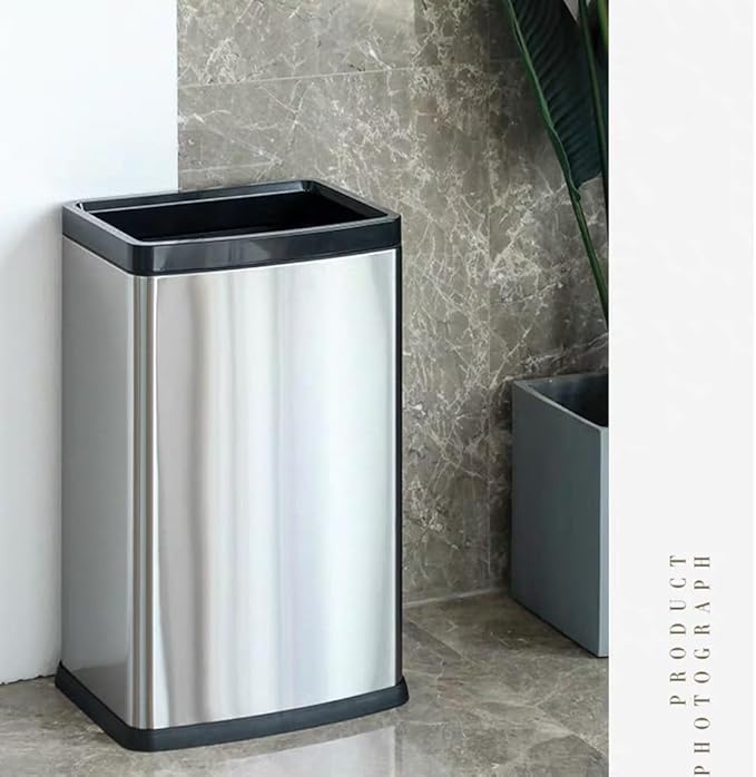 25L/6GALSquare Silver Garbage Can,Tall Kitchen Garbage Can,Silver Tall Trash can for Bathroom,Tall Stainless Steel dusbin for Commercial,Detached House